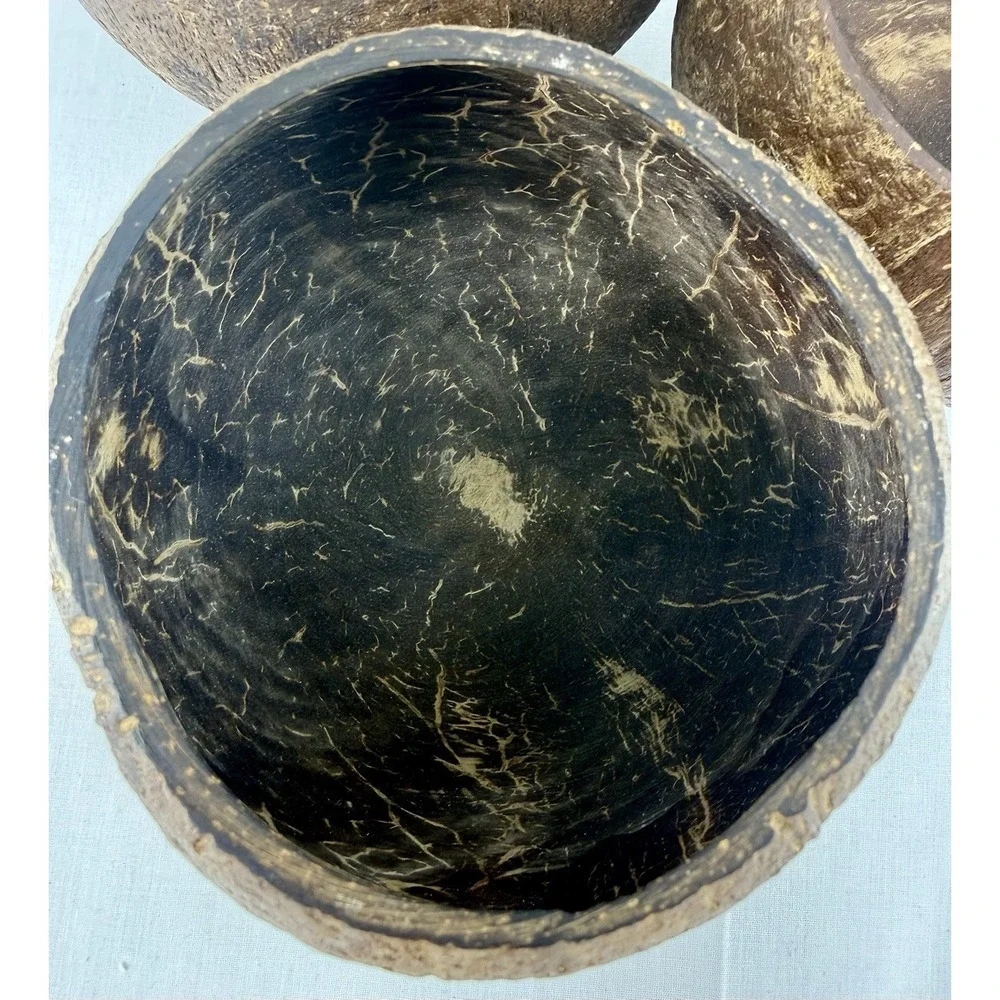 Coconut Shell Footed Bowl/ Cup‎ Set Of Three (3) Handmade Tropical Tiki Luau